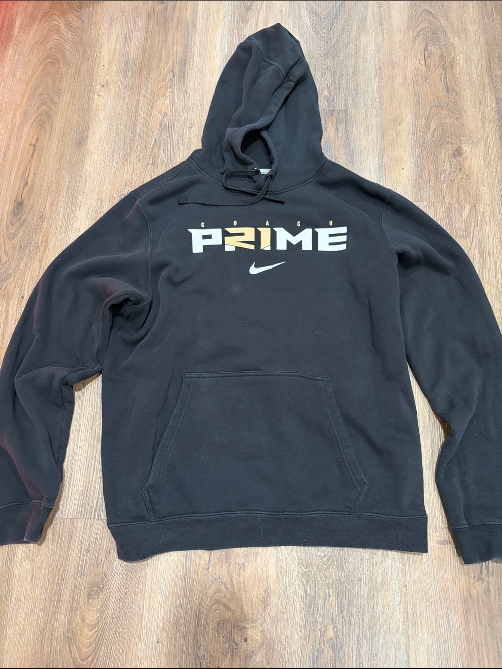 Nike Coach Prime Logo Pullover Hoodie in Black with White and Gold Accents